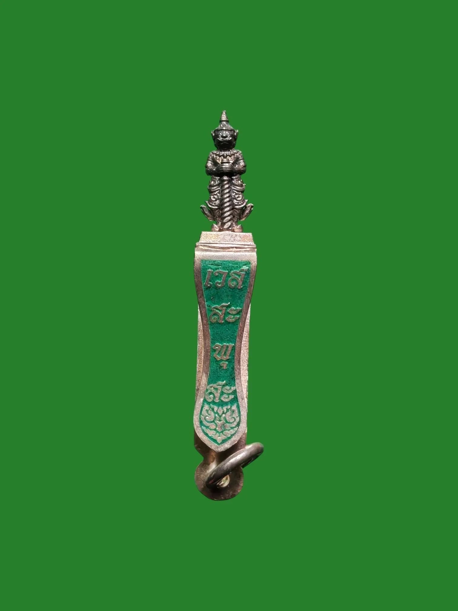 Thao Wesssuwan Deity Amulet Brooch with Silver 92.5% — Green Enamel