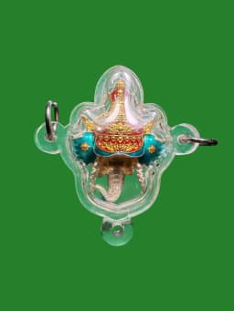 Ganesha Head Amulet Full Head Miracle Wealthy Edition Wat Suwannachedi B.E. 2563 Brass with Royal Blue Enamel Green Face — รูปที่ 2