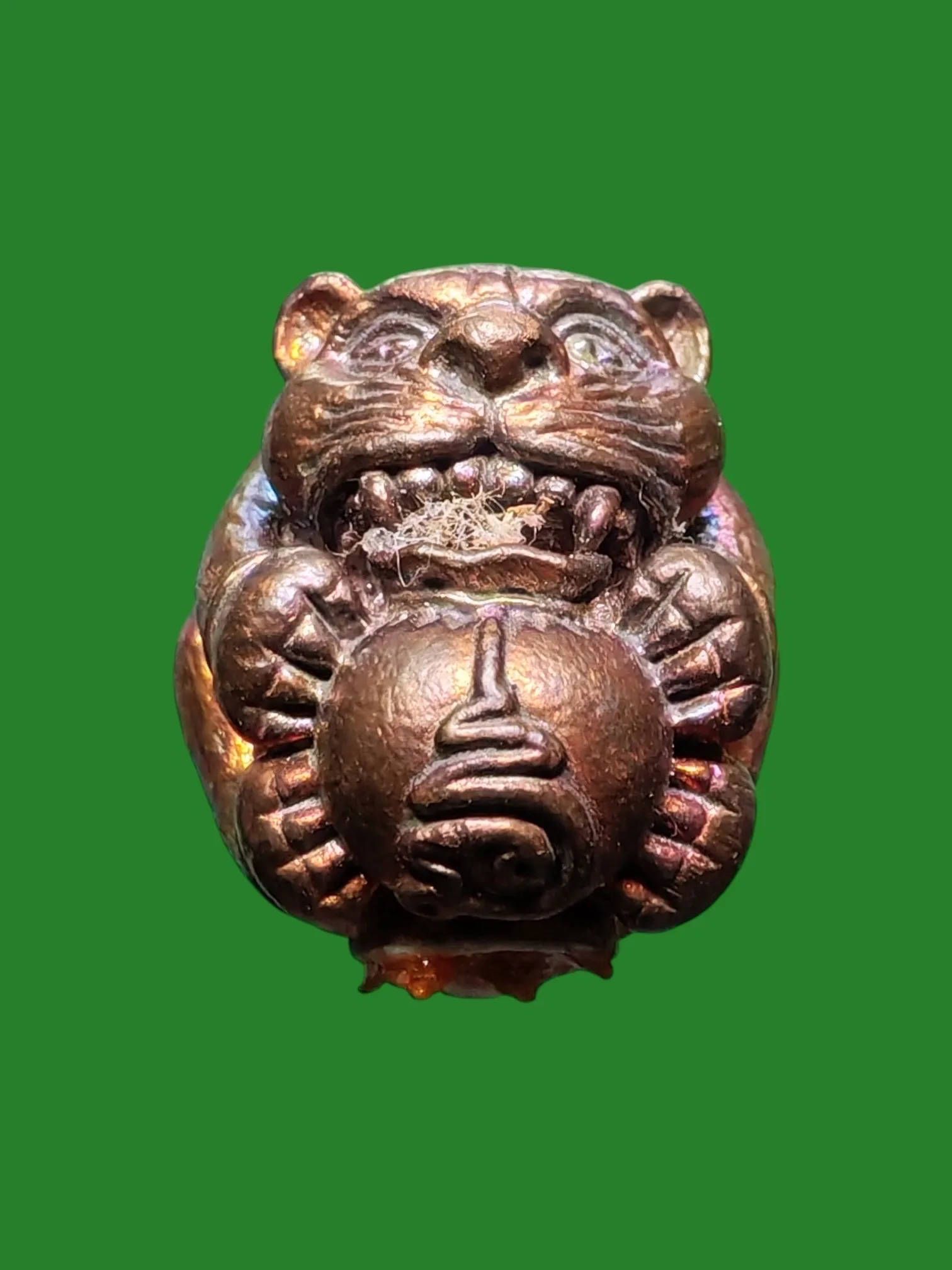 Wealth-Receiving Cat Amulet, Luang Pu Kham Bu, Wat Kud Chom Phu, Ubon Ratchathani, B.E. 2554, Bell Metal