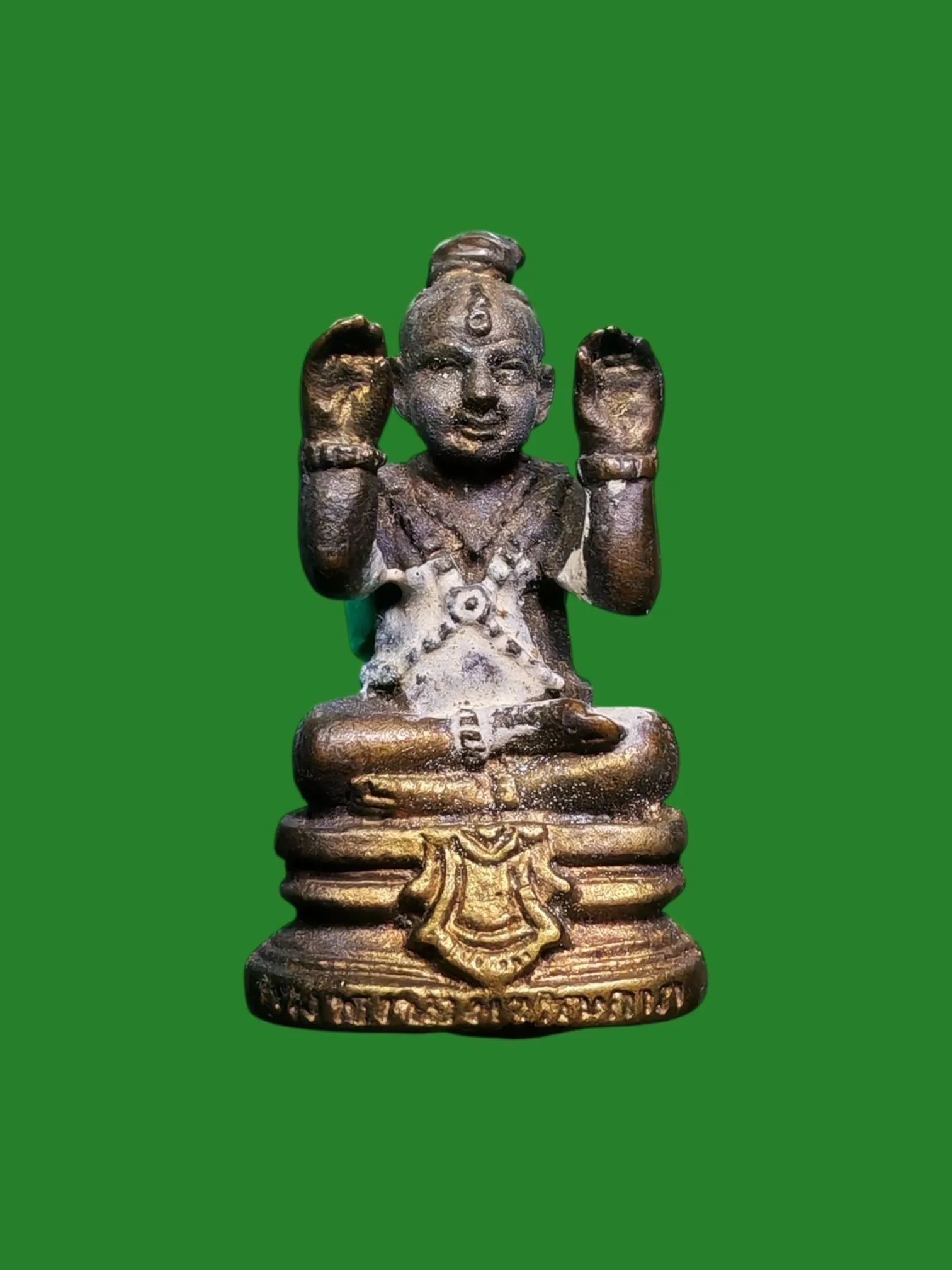 Golden Kumarn Charm for Prosperity, Portable Metal, Large Mold, Special Edition B.E. 2542, Bone Ash Base, Luang Pu Yem, Wat Sam Ngam, Nakhon Pathom