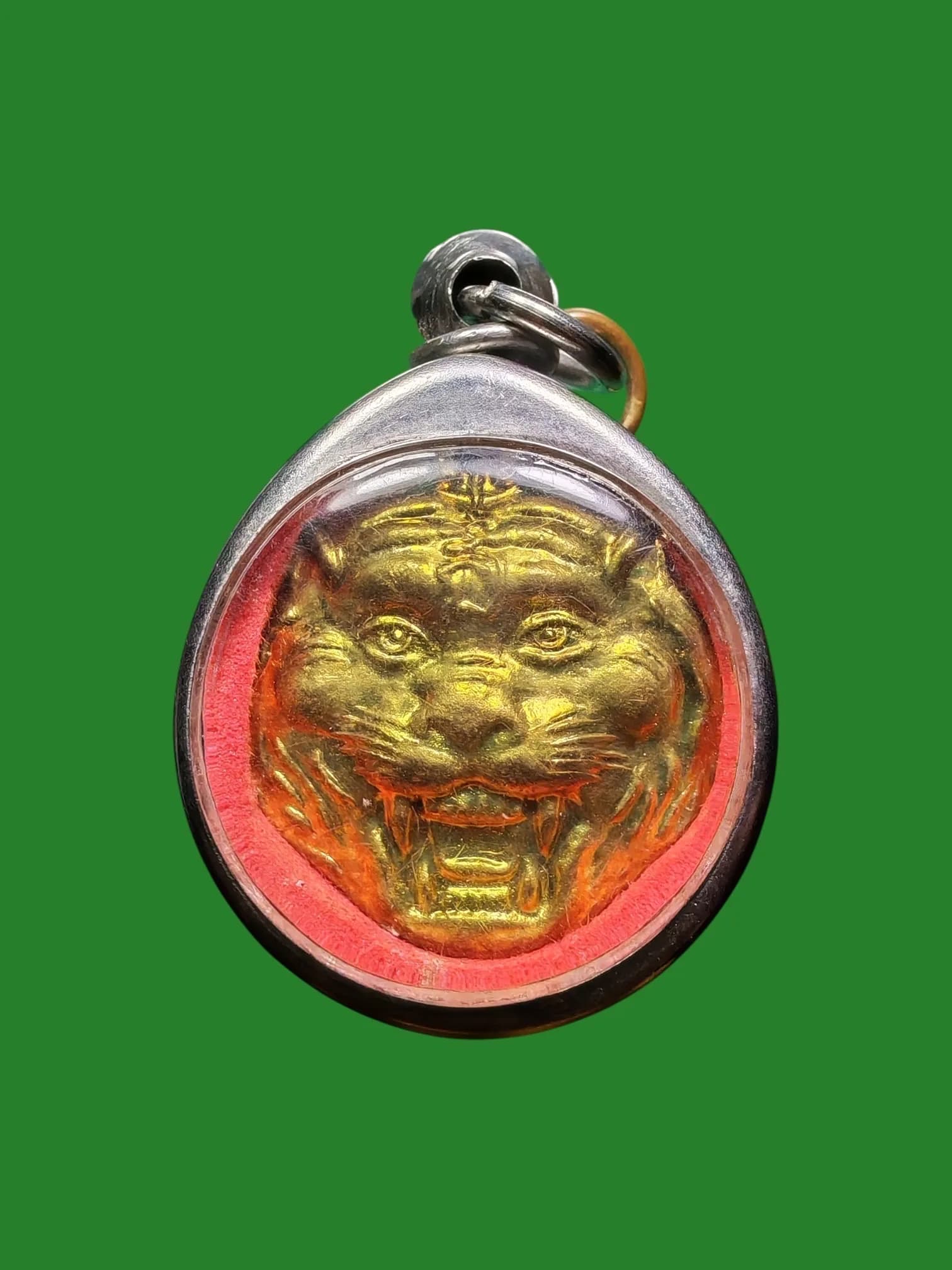 Tiger Face Amulet Special Edition Luang Pho Pern Wat Bang Phra B.E. 2534 Copper Gold Plated