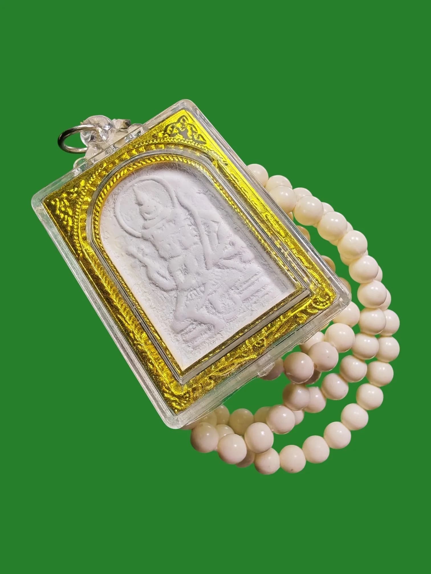 Phra Luang Ta Maa Over Brahma Amulet with Plastic Bead Rosary from Wat Tham Mueang Na, Lampang