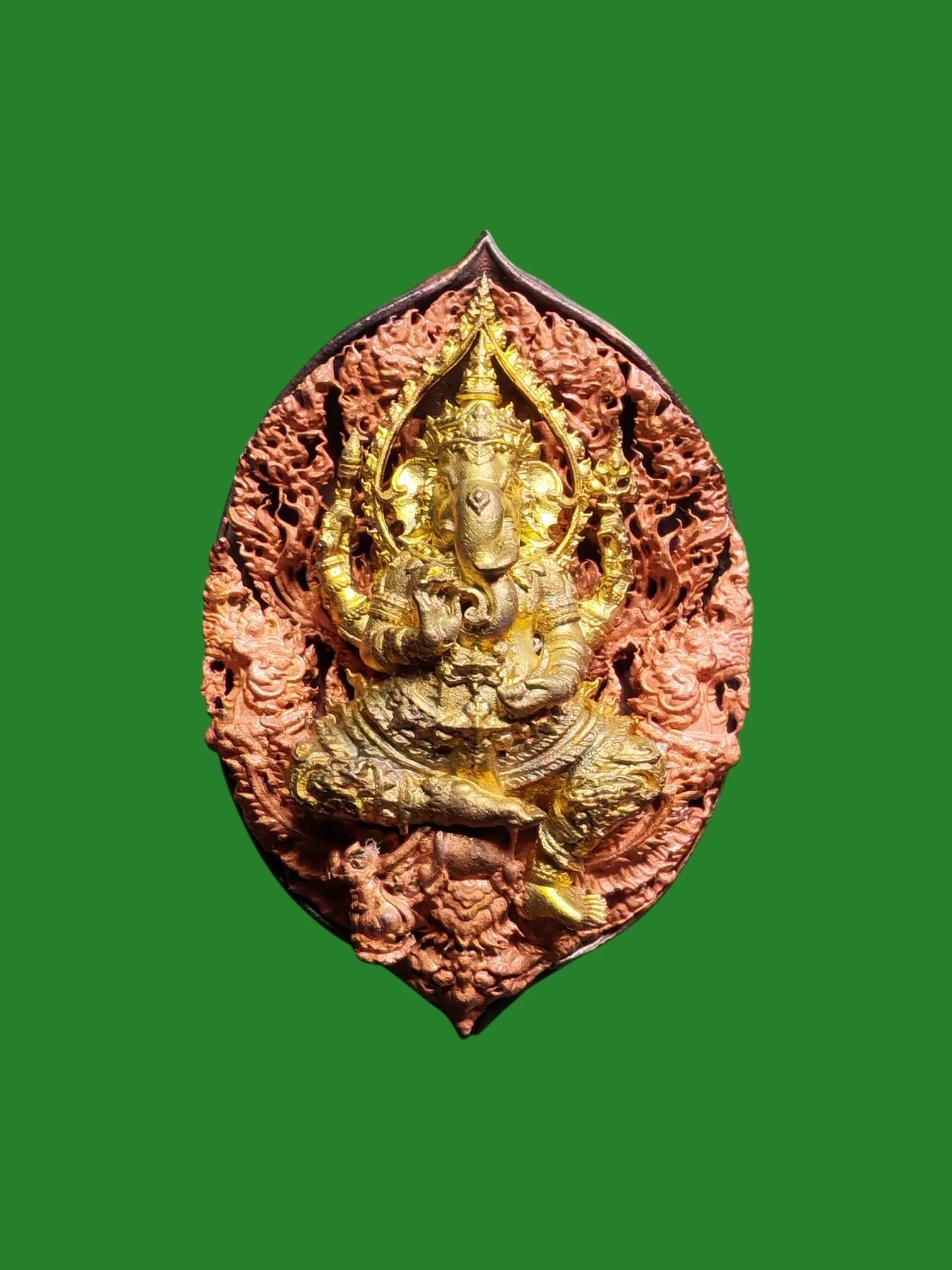 Ganesha Cast Coin Amulet with Garuda Reverse - Wish Fulfillment Edition, Blessed in Thailand & Nepal, Tri-Churi Gold Alloy, 4cm Height